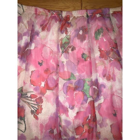Vintage Pink Floral Chiffon Double Layered Full Skirt Large - Picture 7 of 10